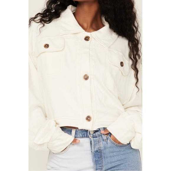 Free People Women's Saturday Cropped Shacket Large Button Up Sweater - Picture 3 of 4